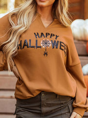 HALLOWEEN Women's 'Happy Halloween' Graphic Notched Long Sleeve T-Shirt