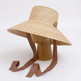 Women's Handmade Wide Brim Wheat Straw Hat with Chin Strap