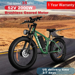 Zeegr S1 2000W Dual Motor AWD Fat Tire E-Bike, 52V, 60-Mile Range