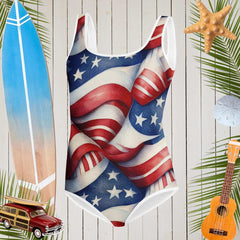 Teen Girl's USA Flag Pattern One-Piece Swimsuit 🩱