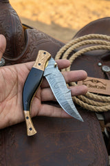 Hidewood Skinner Folder Knife 8" - Handmade Damascus, Micarta Handle