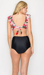 Women's High Waisted Two-Piece Bikini Swimsuit - Flower Bouquet