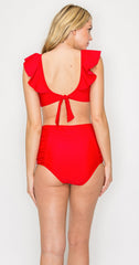 Women's High Waist Two-Piece Bikini Swimsuit - Red