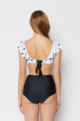 Women's High Waist Two-Piece Bikini Swimsuit - White/Black Dot