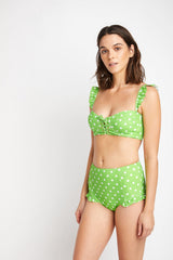 Women's Two-Piece Bikini Swimsuit with Boy Shorts - Lime/White Dot