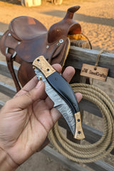 Hidewood Skinner Folder Knife 8" - Handmade Damascus, Micarta Handle