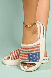 Women's Rhinestone American Flag Thick Sole Slide Sandals