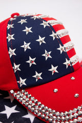 Women's Fiery Red American Flag Rhinestone Decor Trucker Hat