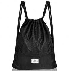 LuxuryLifeWay Drawstring Backpack String Bag Foldable Sports Sack with Zipper Pocket - Black