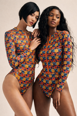 Women's 'Voyager' Zip-Front Long Sleeve Body Suit/Rash Guard One-Piece Swimsuit