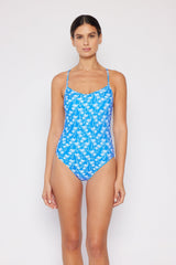 Women's One-Piece Swimsuit - Blue/White Palms