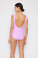 Women's One-Piece Swimsuit - Gingham Daisy Berry