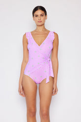 Women's One-Piece Swimsuit - Gingham Daisy Berry