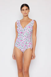 Women's One-Piece Swimsuit - Roses Off-White