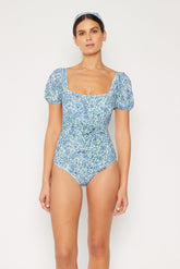 Women's Short Sleeve One-Piece Swimsuit - Small Flowers