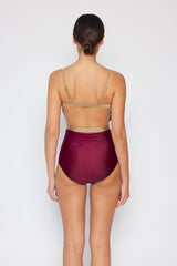 Women's One-Piece Swimsuit - Wine/Gold