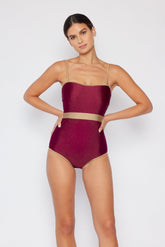 Women's One-Piece Swimsuit - Wine/Gold