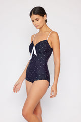 Women's One-Piece Swimsuit - Black/White Dot