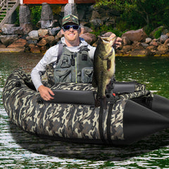 350 LBS Inflatable Fishing Float with Adjustable Backrest and Backpack Straps