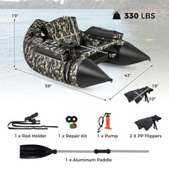 350 LBS Inflatable Fishing Float with Adjustable Backrest and Backpack Straps