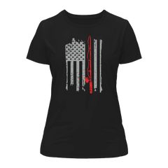 Outdoorzees Women's Fishing Rod American Flag T-Shirt