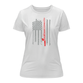 Outdoorzees Women's Fishing Rod American Flag T-Shirt