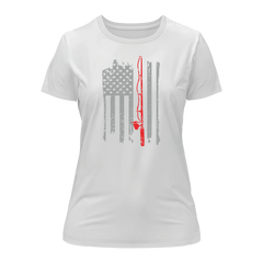 Outdoorzees Women's Fishing Rod American Flag T-Shirt