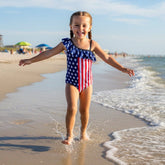 Girl's Ruffled USA Flag One-Piece Swimsuit