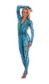 Slipins Swimwear | Green Abalone - Front Zippered Diveskin
