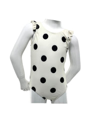 Girl's One-Piece Swimsuit - Cream/Black Dot