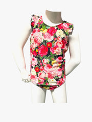 Girl's One-Piece Swimsuit - Flower Bouquet Black