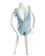 Girl's One-Piece Swimsuit - Small Flowers Blue