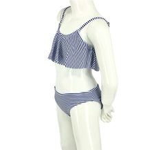 Girl's Two-Piece Bikini Swimsuit - Thin Stripe Blue