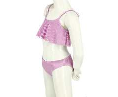 Girl's Two-Piece Bikini Swimsuit - Thin Pink Stripes