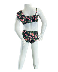 Girl's Two-Piece Bikini Swimsuit - Black Roses
