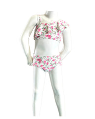 Girl's Two-Piece Bikini Swimsuit - Off-White/Roses