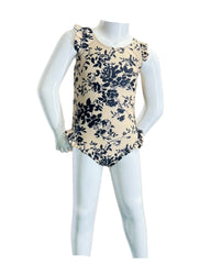 Girl's One-Piece Swimsuit - Black Rose/Beige