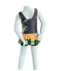 Girl's Two-Piece Tankini Swimsuit with Boy Shorts - Aloha Brown