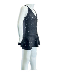 Girl's One-Piece Swim Dress with Boy Shorts - Black/White Dot