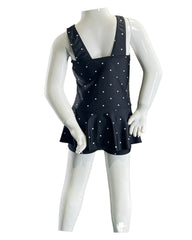 Girl's One-Piece Swim Dress with Boy Shorts - Black/White Dot