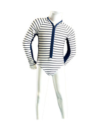Women's Log Sleeve One-Piece Rash Guard - Navy White Stripe