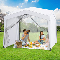 10 x 10 Foot Pop-Up Canopy with 4 Sidewalls, Mesh Netting, and Wheeled Bag