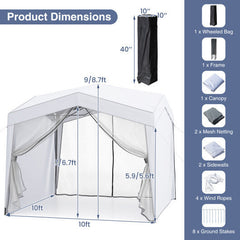 10 x 10 Foot Pop-Up Canopy with 4 Sidewalls, Mesh Netting, and Wheeled Bag