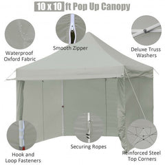 10 x 10 Foot Pop-Up Gazebo with 5 Removable Zippered Sidewalls and Extended Awning