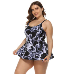 Women's Plus Size Two-Piece Tankini Swimsuit with Swim Shorts