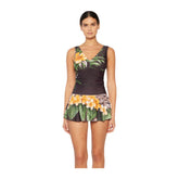 Women's One-Piece Swim Dress with Boy Shorts - Aloha Brown