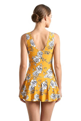 Women's One-Piece Swim Dress with Boy Shorts - Rose Mustard