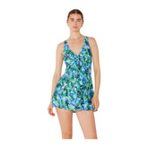 Women's One-Piece Swim Dress - Jungle Leaves