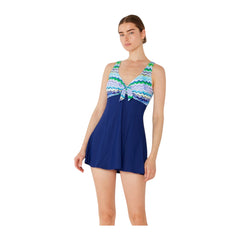 Women's One-Piece Swim Dress - Zigzag Blue