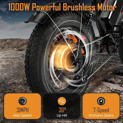 Electric Bike: 1000/3000W Motor + 48V Removable Battery